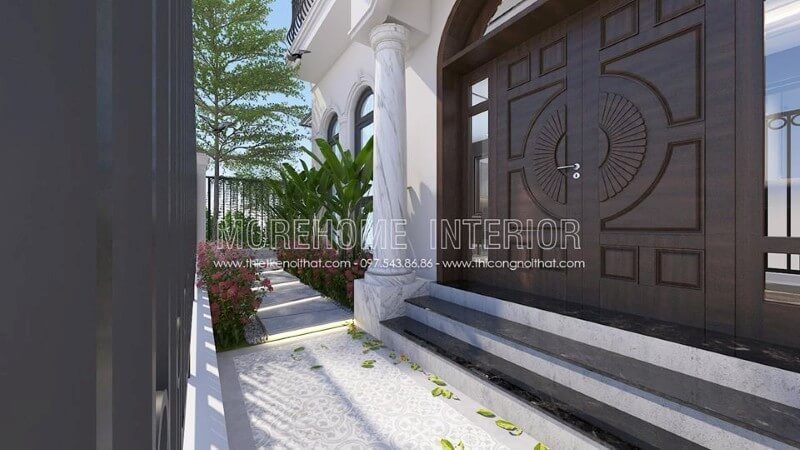 Cửa gỗ biệt thự đẹp ấn tượng với họa tiết hiện đại nhưng lại sang trọng, đẳng cấp nhờ vào màu sắc và chất liệu gỗ tự nhiên cao cấp